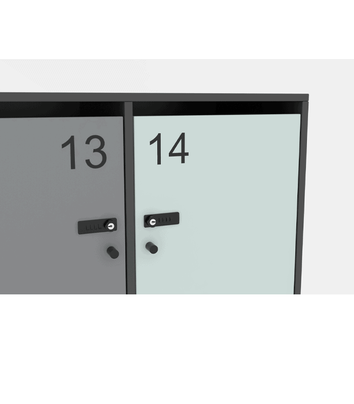Cube Design - kontormøbler - lockers med brevindkast - tal på låger - kombinationslås