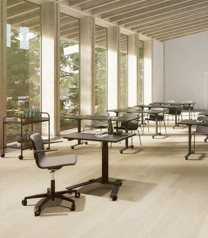Cube Design - kontormøbler - hæve-sænke skrivebord - RAW 1-søjlet skrivebord med hjul - RAW 1-column desk - stabilt skrivebord - hjemmearbejdsplads