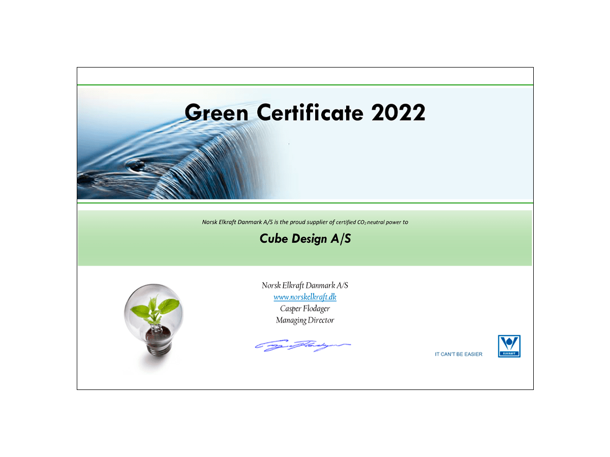 Cube Design – Green certificate 2022