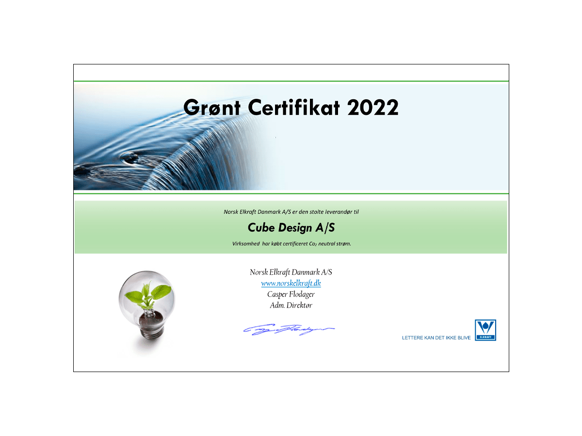 Cube Design – Grønt certifikat 2022