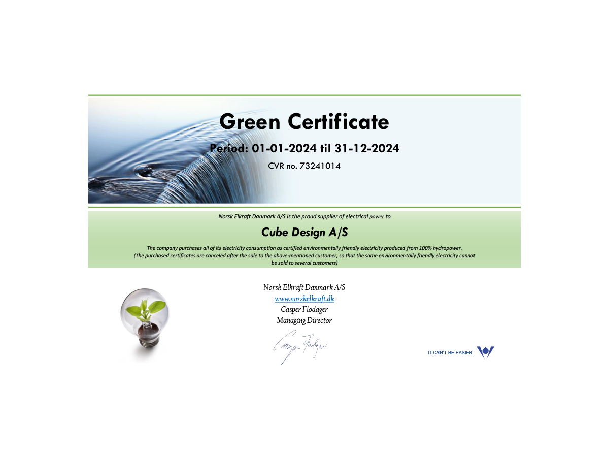 Cube Design – Green certificate 2024